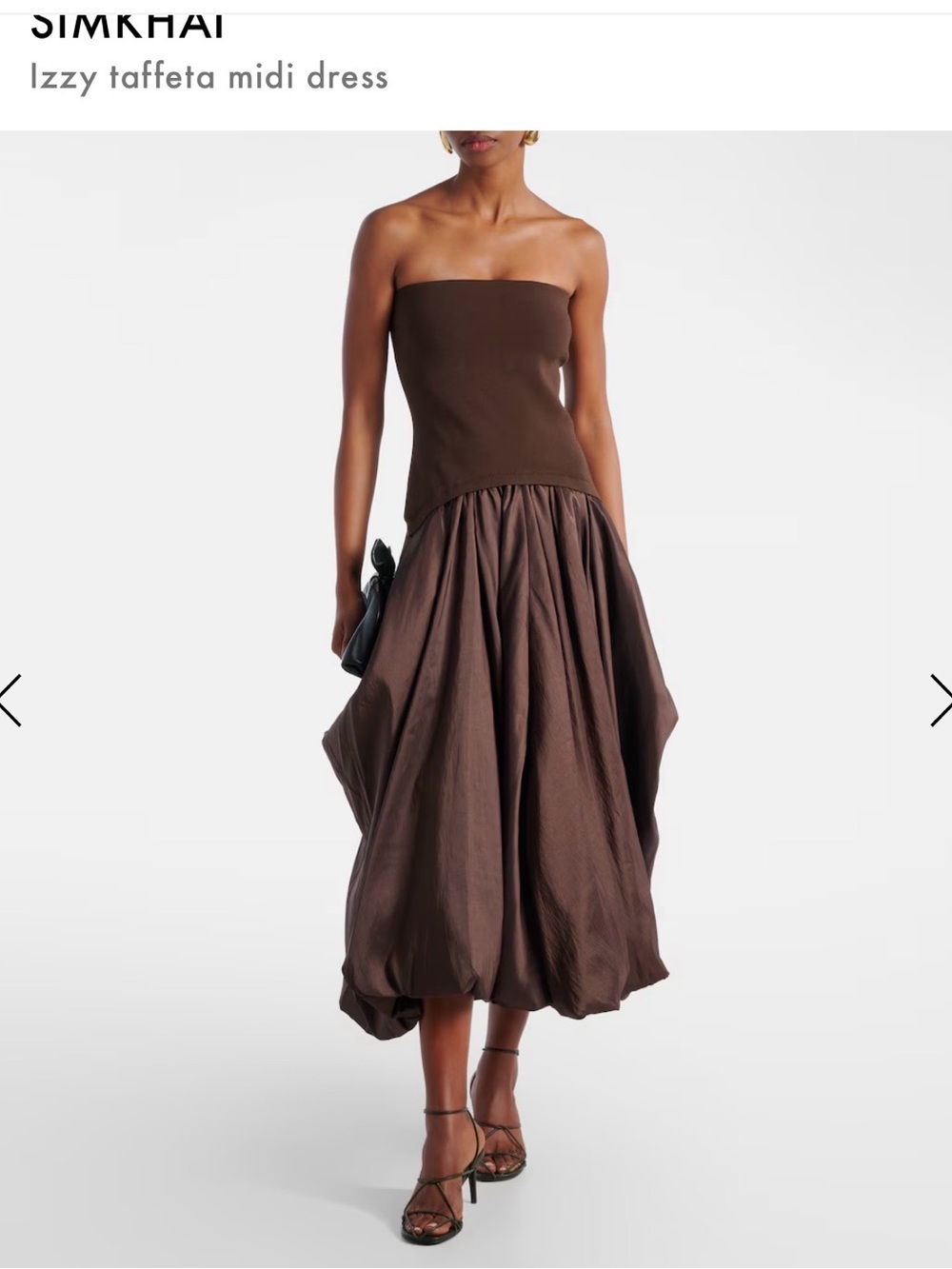 NWT Simkhai Brown Strapless Izzy Taffeta Midi Dress